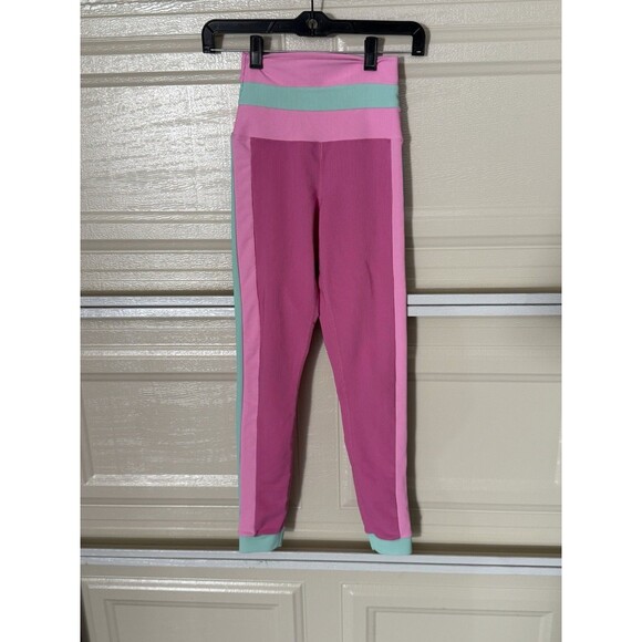BEACH RIOT Leggings XS Ribbed Colorblock Pink Mint High Rise Stretch Yoga Gym - Picture 2 of 9